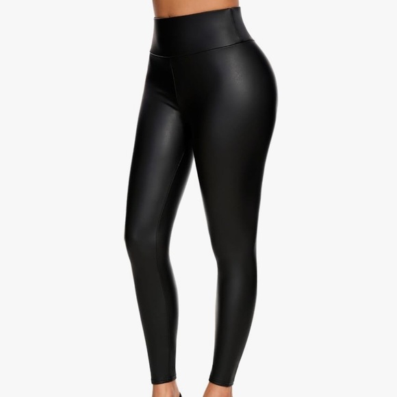 Flash Tattoo Pants - Tattoo High Waisted Black Faux Leather Leggings